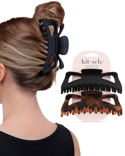 Kitsch Jumbo Claw Clips for Thick Hair - 2pcs Black & Tort