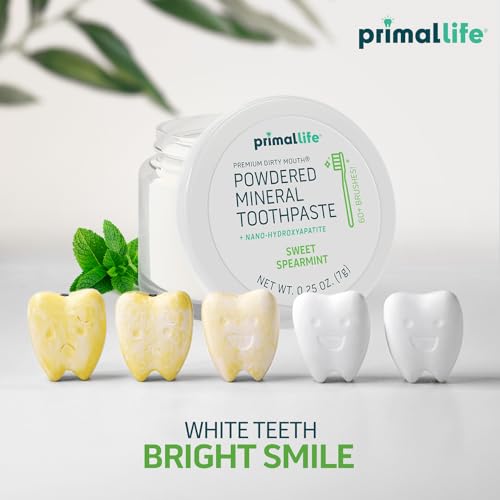 Primal Life Organics Dirty Mouth Toothpowder - Organic Vegan Tooth Cleaning Powder with Sweet Spearmint Flavor, 0.25 oz