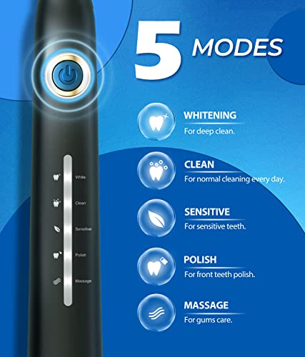 TEETHEORY Sonic Electric Toothbrush for Adults with 8 Brush Heads, 5 Modes