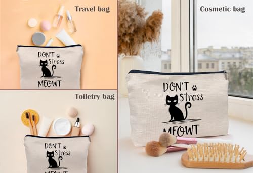 Lacosu Cat Don’t Stress Meowt Makeup Bag - Black Cat Zipper Pouch, Variation: Cat-C