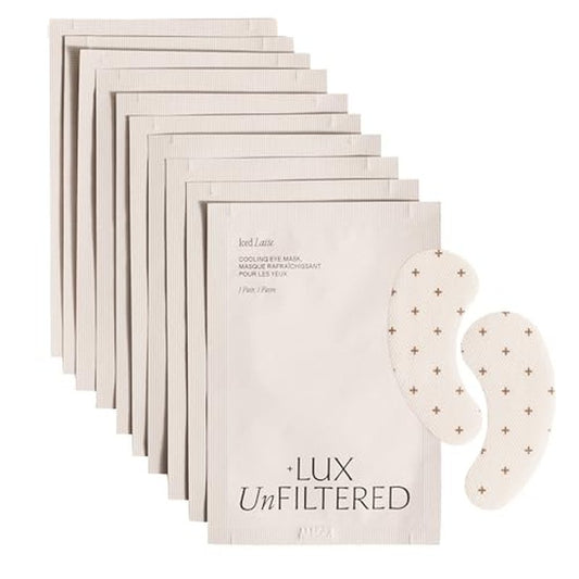 + Lux Unfiltered Iced Latte Cooling Under Eye Patches - Anti-Slip Caffeine Infused Korean Eye Mask - Reduces Puffiness, Brightens & Hydrates - Niacinamide & Hyaluronic Acid - Vegan - 10 Pairs
