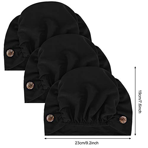 Geyoga 3 Pcs Black Bouffant Caps with Buttons - One Size