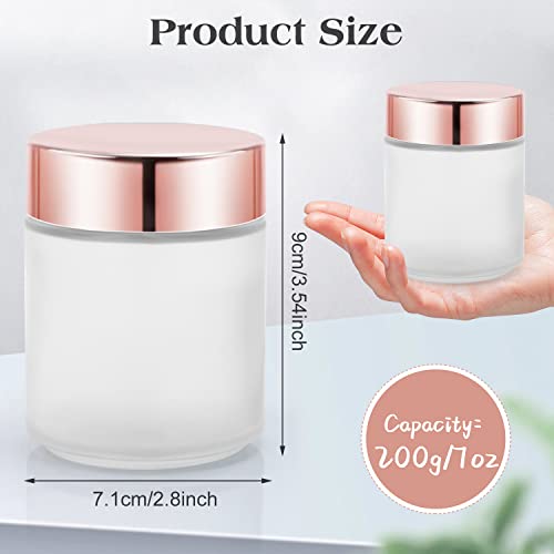 Cositina 4 Pack 7oz Frosted Glass Cosmetic Jars with Rose Gold Lids