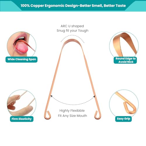 2-Piece Copper & Stainless Steel Tongue Scraper Set for Fresh Breath