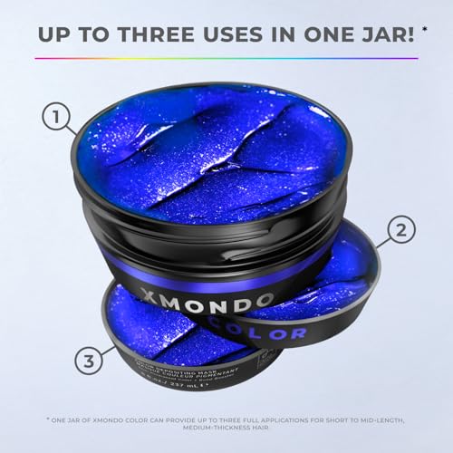 XMONDO Color Super Blue Depositing Mask & Semi-Permanent Hair Dye, Infused with Bond Booster & Hyaluronic Acid for Nourishment, Revitalization & Repair, Vegan Formula, 8 Fl Oz