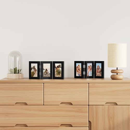 Black Triple 4x6 Picture Frame - Vertical Trifold Design