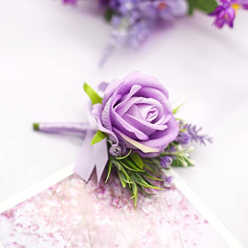 Purple Lavender Boutonniere for Men - Artificial Rose Floral Pin
