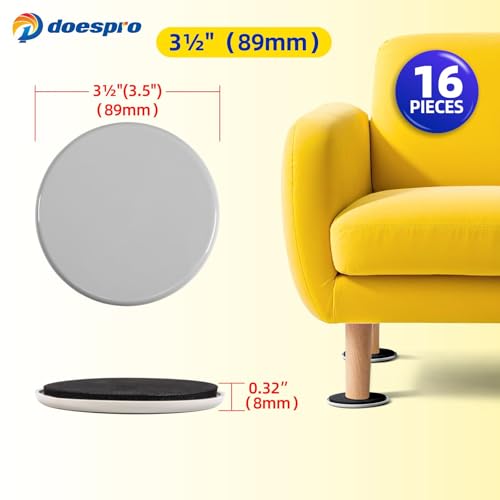3.5" Large Furniture Sliders - Heavy Duty Floor Protectors, 16 Pack