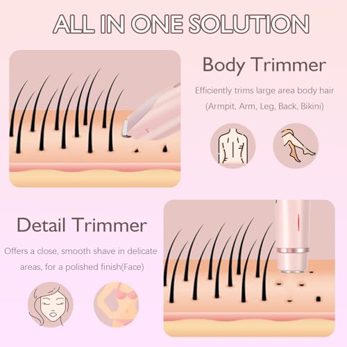 ZIOU Pink Bikini Trimmer for Women - 2-in-1 Electric Razor