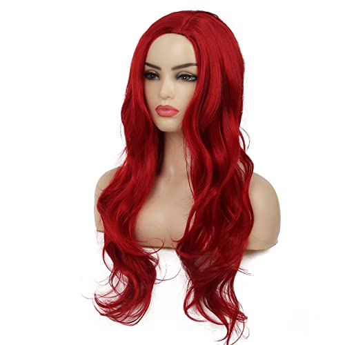 Bright Red Long Wavy Wig for Women - Heat Resistant Cosplay & Party Use