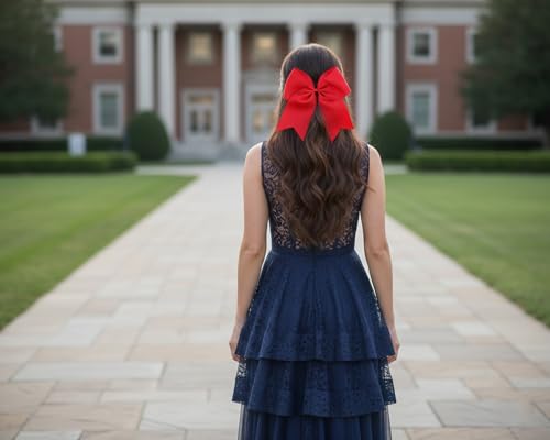 7 Inch Red Jumbo Cheer Bow Clip for Women - DS. DISTINCTIVE STYLE