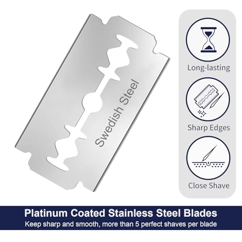 THURLADY 100 Count Platinum Coated Double Edge Safety Razor Blades - Sharp & Skin-Friendly, Compatible with All Standard Razors