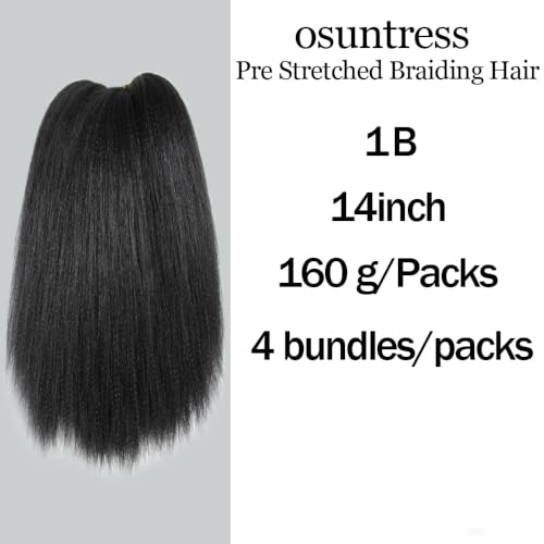 Osuntress 14 Inch Pre Stretched Fake Braids - 4 Packs, 1B