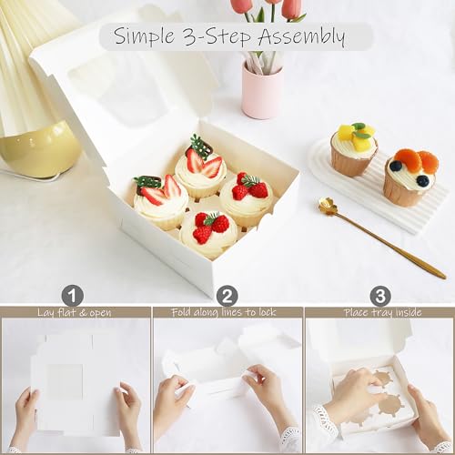 Cupcake Boxes with Window - 4 Count Bakery Containers for Treats