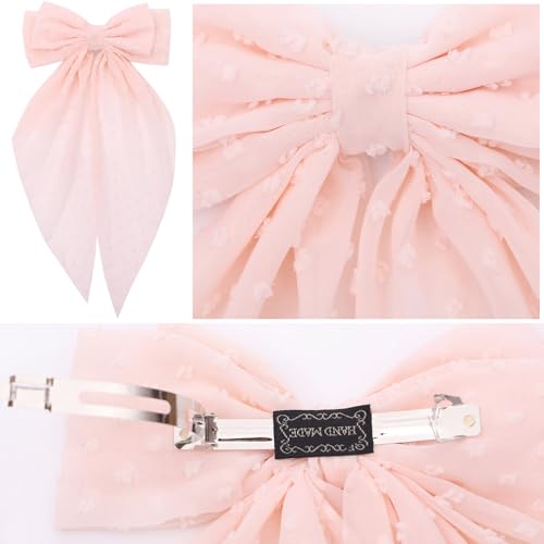 MRJ 4Pcs Big Chiffon Hair Bows for Women & Girls - Black, White, Beige, Light Pink