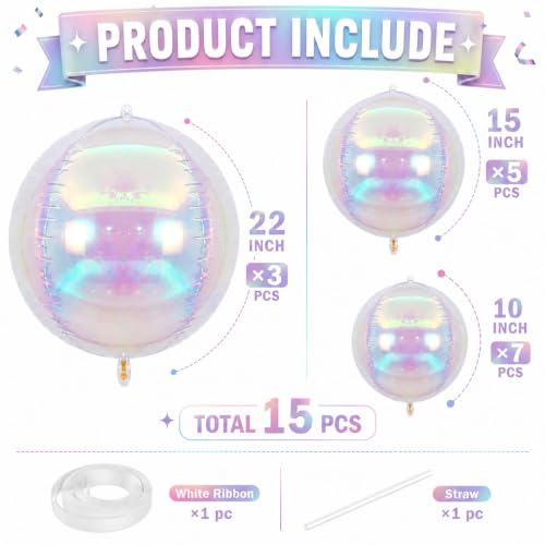 15 Pcs Iridescent Foil Balloons Set for Mermaid Parties