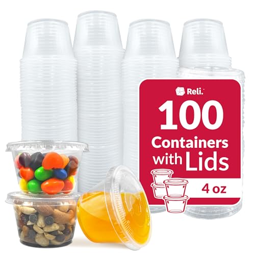Reli 4 oz Disposable Portion Cups with Lids - 100 Sets, BPA-Free