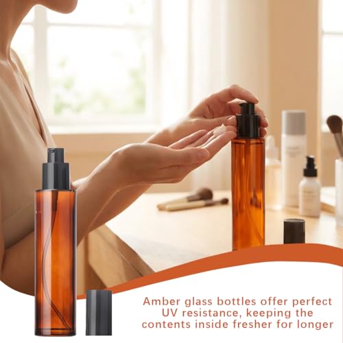 120ml Amber Glass Travel Bottles with Black Pump Dispenser - Leakproof & Reusable