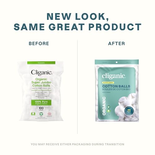 Cliganic Organic Super Jumbo Cotton Balls - 200 Count
