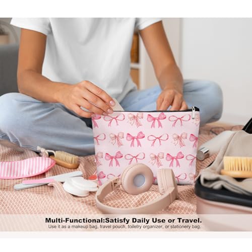 EKGJW Coquette-02 Bow Makeup Bag for Women & Teens, Preppy Cosmetic Pouch