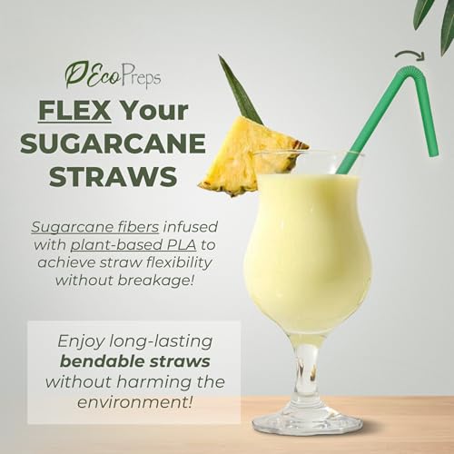 Eco-Friendly Biodegradable Sugarcane Straws - 120 Pack, Bendable & Compostable