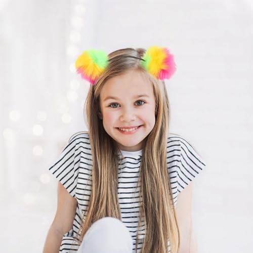 Lurrose Fuzzy Pom Pom Headbands for Girls - Fluffy Ball Hairbands for Birthday & Holiday Parties