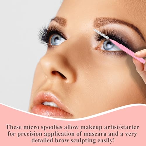 MAPVOLUT Pink 120pcs Micro Eyelash & Brow Brush Set with Cap for Makeup & Lamination