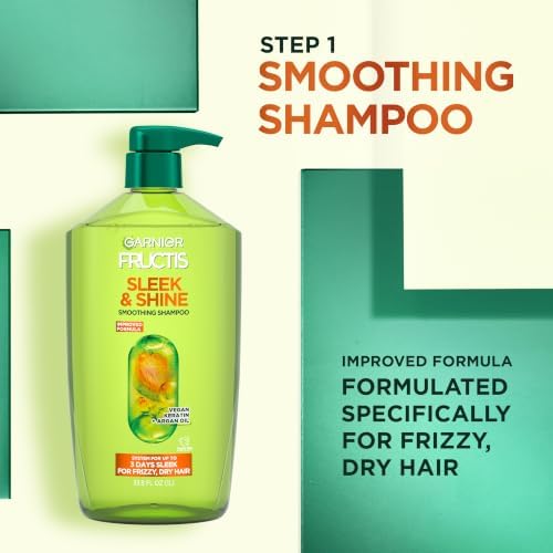 Garnier Fructis Sleek & Shine Shampoo, 33.8 Fl Oz (Pack of 2) - Frizz Control with Argan Oil & Vegan Keratin