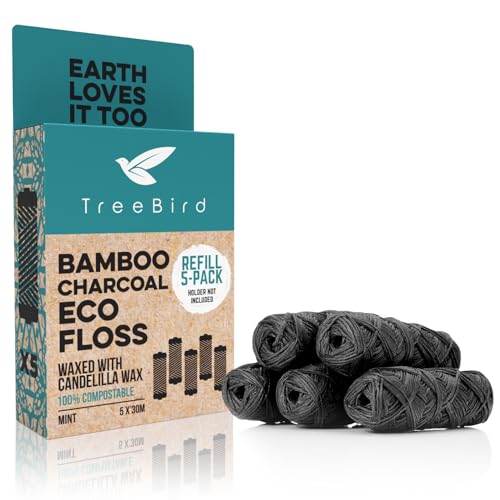 TreeBird Bamboo Charcoal Dental Floss Refills - 5 Pack, 165 Yards Total