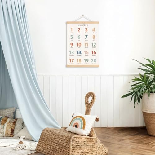 Numbers 1-20 Educational Poster with Wooden Hanger - 12.5x17 Inch Nursery Wall Art