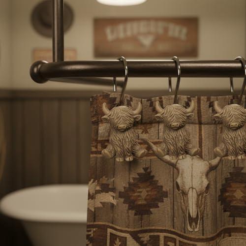Highland Cow Shower Curtain Hooks - 12 Pack Rustic Bathroom Rings