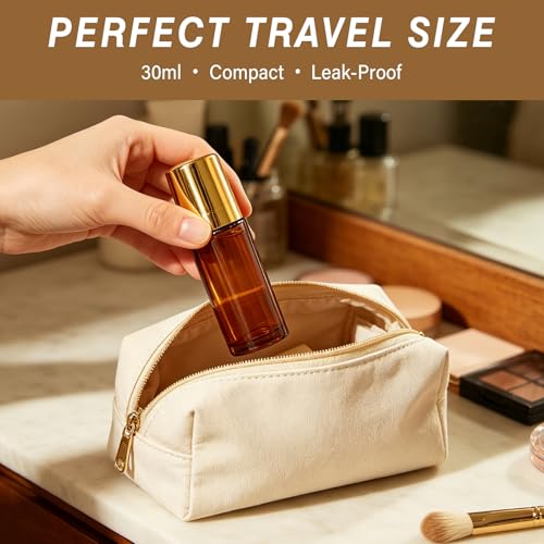 Cocurb Amber Glass Roll-on Bottle 30ml with Rose Quartz Roller, Pack of 1