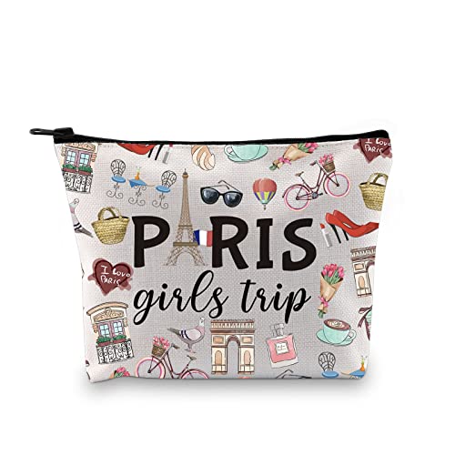Paris Theme Travel Cosmetic Bag - Durable Canvas Makeup Organizer Pouch