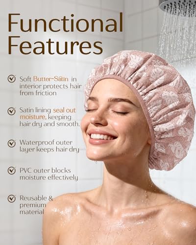 YANIBEST Waterproof Satin Lined Shower Cap - Frizz Free & Durable