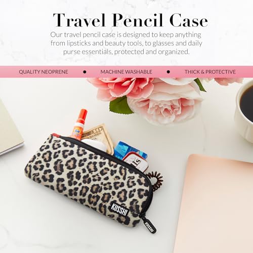 KUSSHI Neoprene Makeup Brush Pouch - Leopard/Red Travel Case