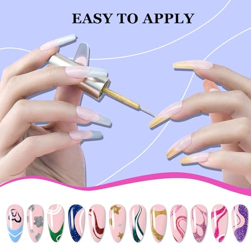 eodci Shiny Variation Reflective Glitter Nail Art Gel Liner Set – 12 Colors, Soak-Off with Thin Brush