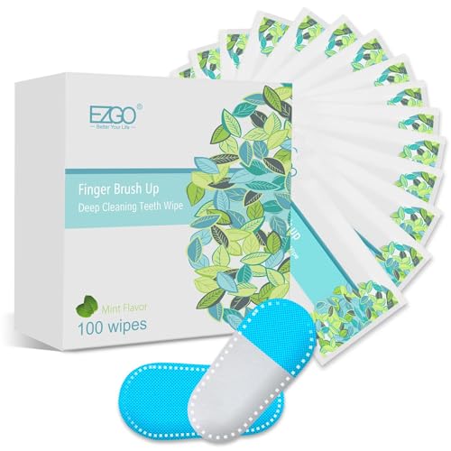 EZGO Teeth Cleaning Finger Wipes - 100 Individually Wrapped Mint Wipes