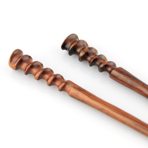 Fine Cut Spiral Hair Pin Chopsticks - Hand Carved Wood Sticks