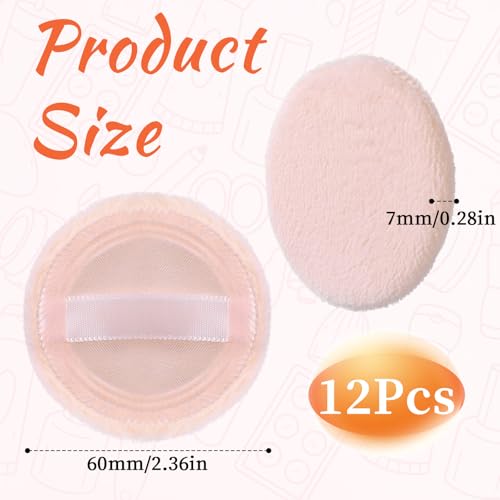 12 Velour Makeup Powder Puffs - 2.36 Inch Soft Face Pads