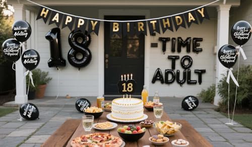 Black 18th Birthday Decorations - Time to Adult Balloons & Banner Set
