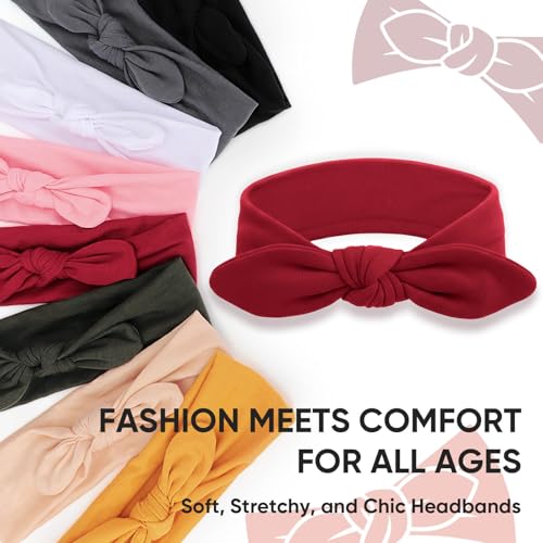 DRESHOW 8 Pack Women's Bow Knotted Rabbit Ears Headbands - Non-Slip Elastic Hair Wraps for Sport & Fashion