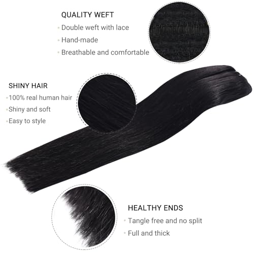 FUBILI Clip In Hair Extensions 12 Inch 80g 5pcs Natural Black Remy Hair