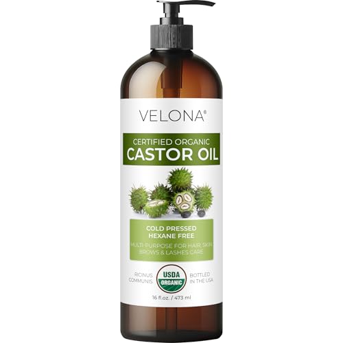 Velona USDA Organic Castor Oil 16 fl oz, Cold Pressed with Pump - Organic Castor Oil