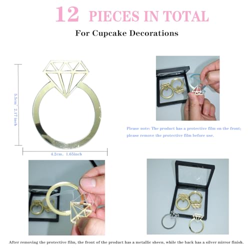 Diamond Ring Cupcake Toppers Set - 12 Acrylic Engagement Decor
