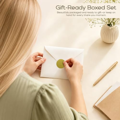 Thank You Cards Set - 12 Floral Design Cards with Envelopes & Stickers | 5x7 Gold Foil
