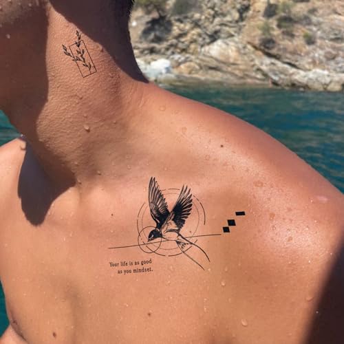 UBICA Semi Permanent Tattoos Large Stickers for Men & Women - Crown Weight Quotes & Flying Swallow Design, Waterproof & Lasts 2 Weeks