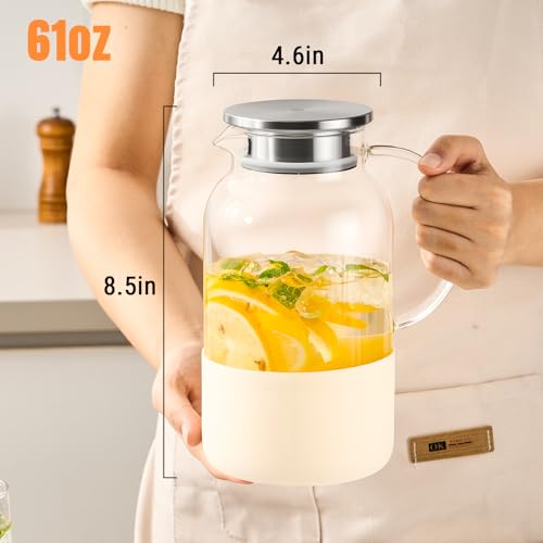 PARACITY 61 oz Glass Pitcher with Lid - Heat Resistant Carafe