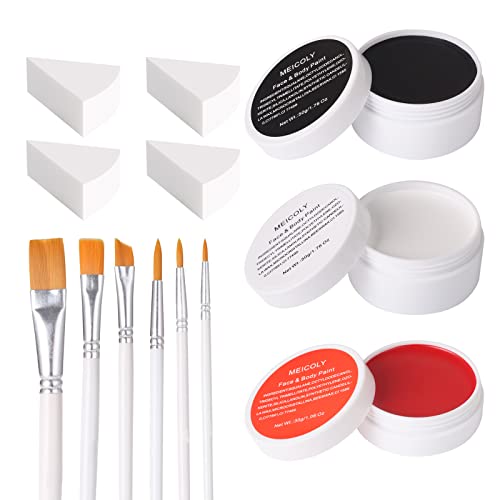 MEICOLY Clown Makeup Kit - Black White Red Face Paint, Pro Oil Based SFX Makeup with Brushes & Sponges