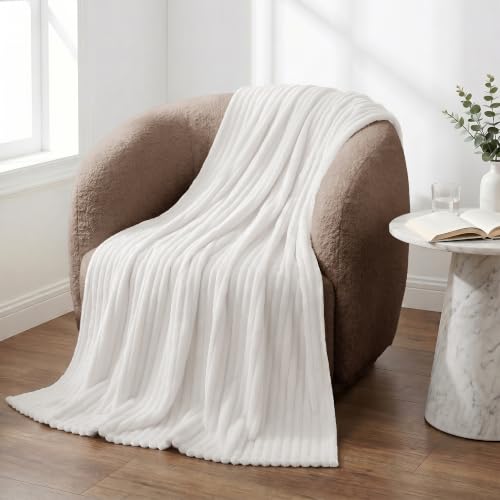 Utopia Bedding Fluffy Striped Fleece Blanket - 50x60 Inches Off White