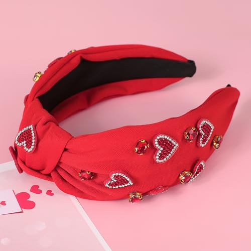 Rhinestone Heart Headband for Women - Valentine's Day Knotted Hairband